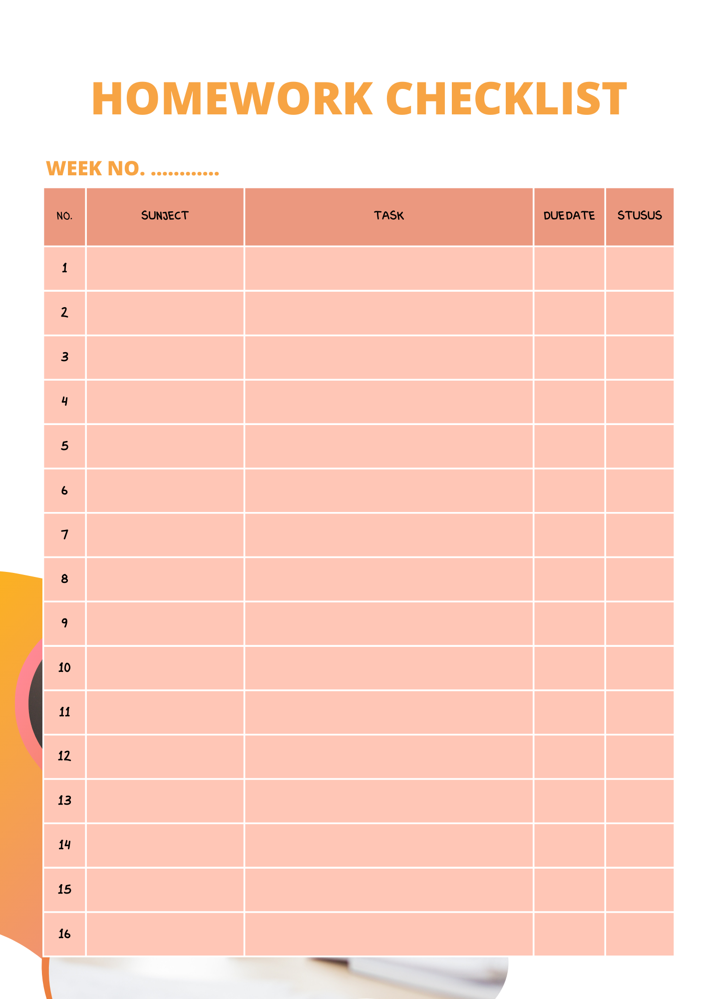 HOMEWORK CHECKIST