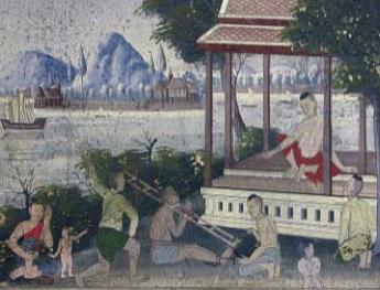 จิตรกรรมฝาผนังวัดโสมนัสวิหาร แสดงภาพการจำขื่อคาและเฆี่ยนตี